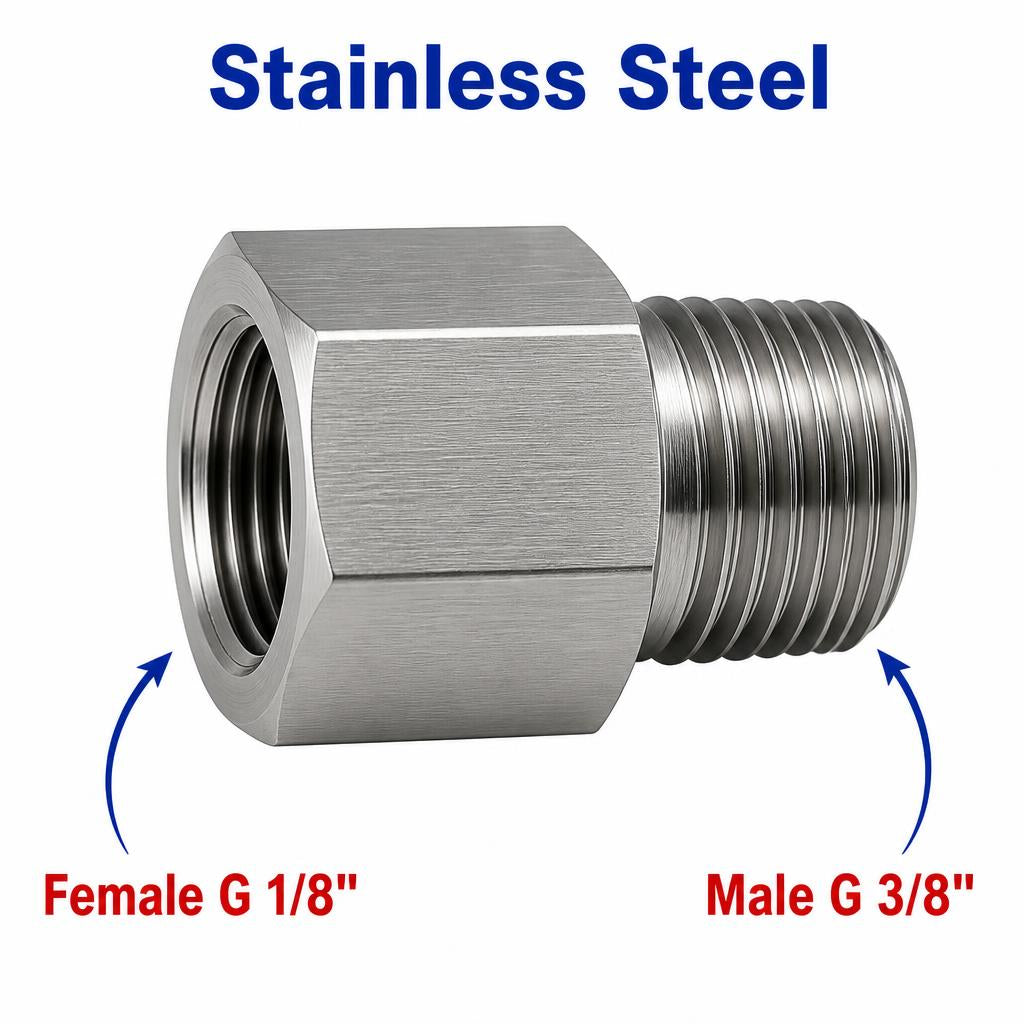 BSP G 1/8 inch Female to BSP G 3/8 inch Male Stainless Steel 304 Sensor Adaptor Fittings Conversion