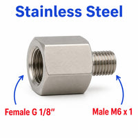 BSP G 1/8 inch Female to M6x1 Male Stainless Steel 304 Sensor Adaptor Fittings Conversion