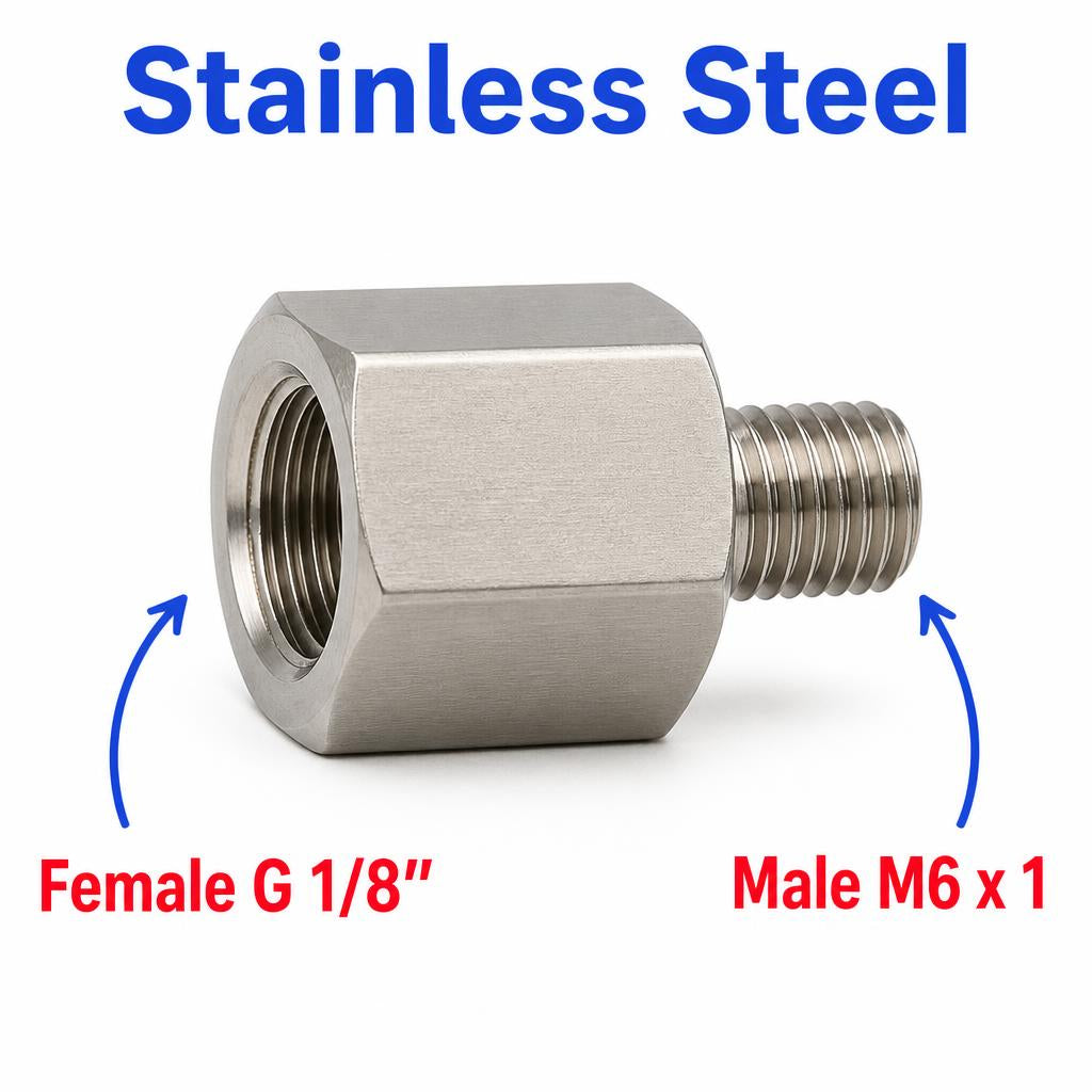 BSP G 1/8 inch Female to M6x1 Male Stainless Steel 304 Sensor Adaptor Fittings Conversion