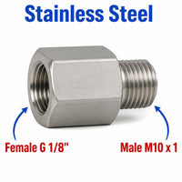 BSP G 1/8 inch Female to M10x1 Male Stainless Steel 304 Sensor Adaptor Fittings Conversion