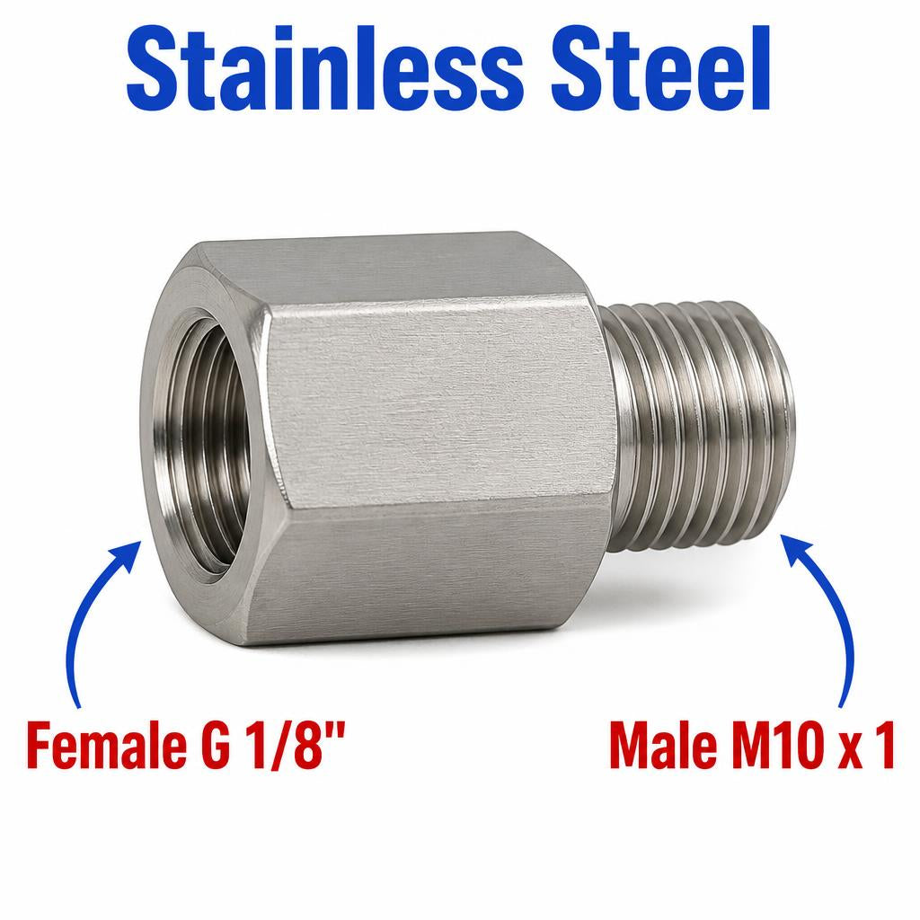BSP G 1/8 inch Female to M10x1 Male Stainless Steel 304 Sensor Adaptor Fittings Conversion