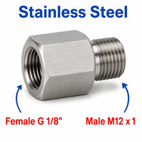 BSP G 1/8 inch Female to M12x1 Male Stainless Steel 304 Sensor Adaptor Fittings Conversion