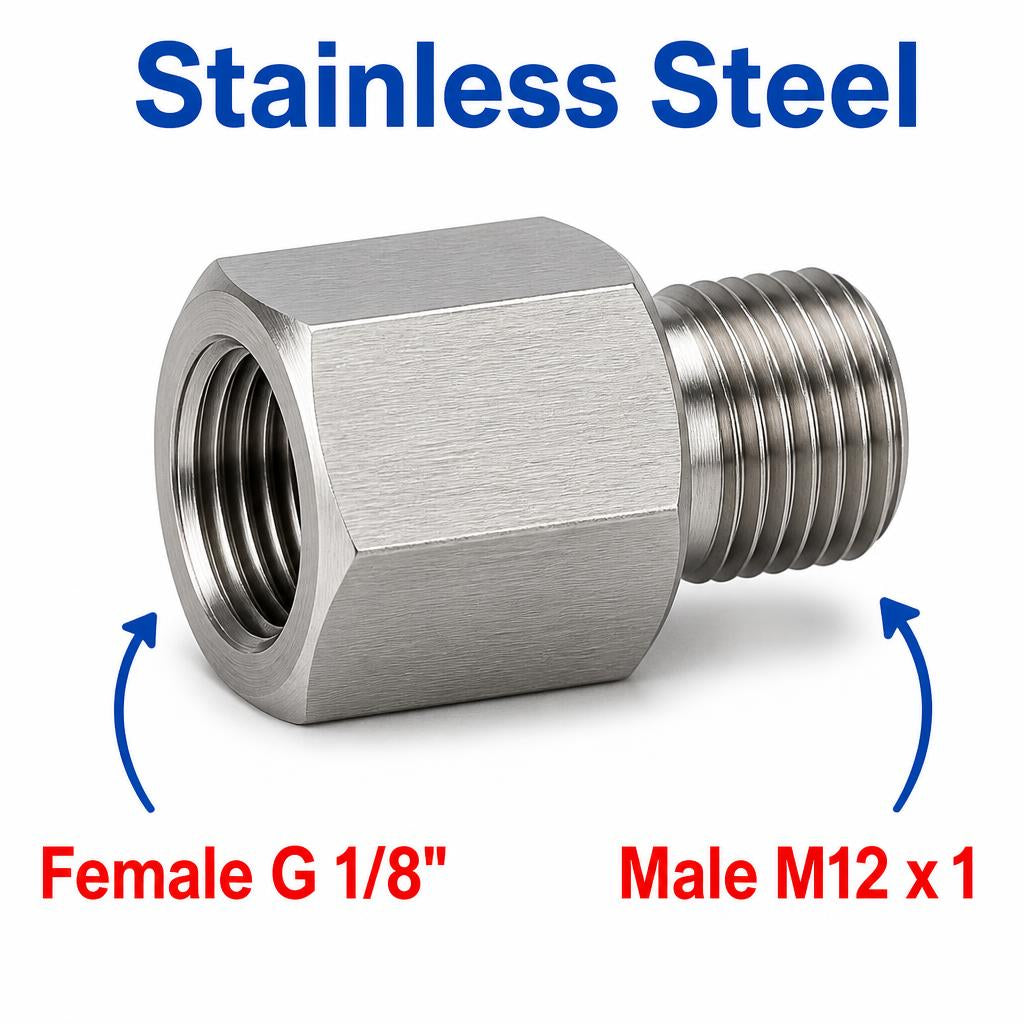 BSP G 1/8 inch Female to M12x1 Male Stainless Steel 304 Sensor Adaptor Fittings Conversion