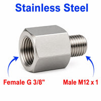 BSP G 3/8 inch Female to M12x1 Male Stainless Steel 304 Sensor Adaptor Fittings Conversion