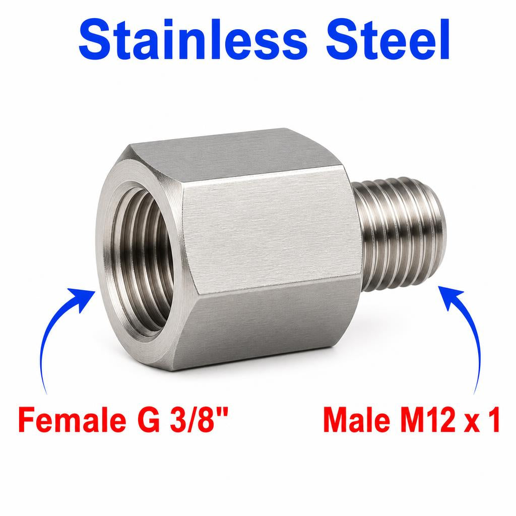 BSP G 3/8 inch Female to M12x1 Male Stainless Steel 304 Sensor Adaptor Fittings Conversion