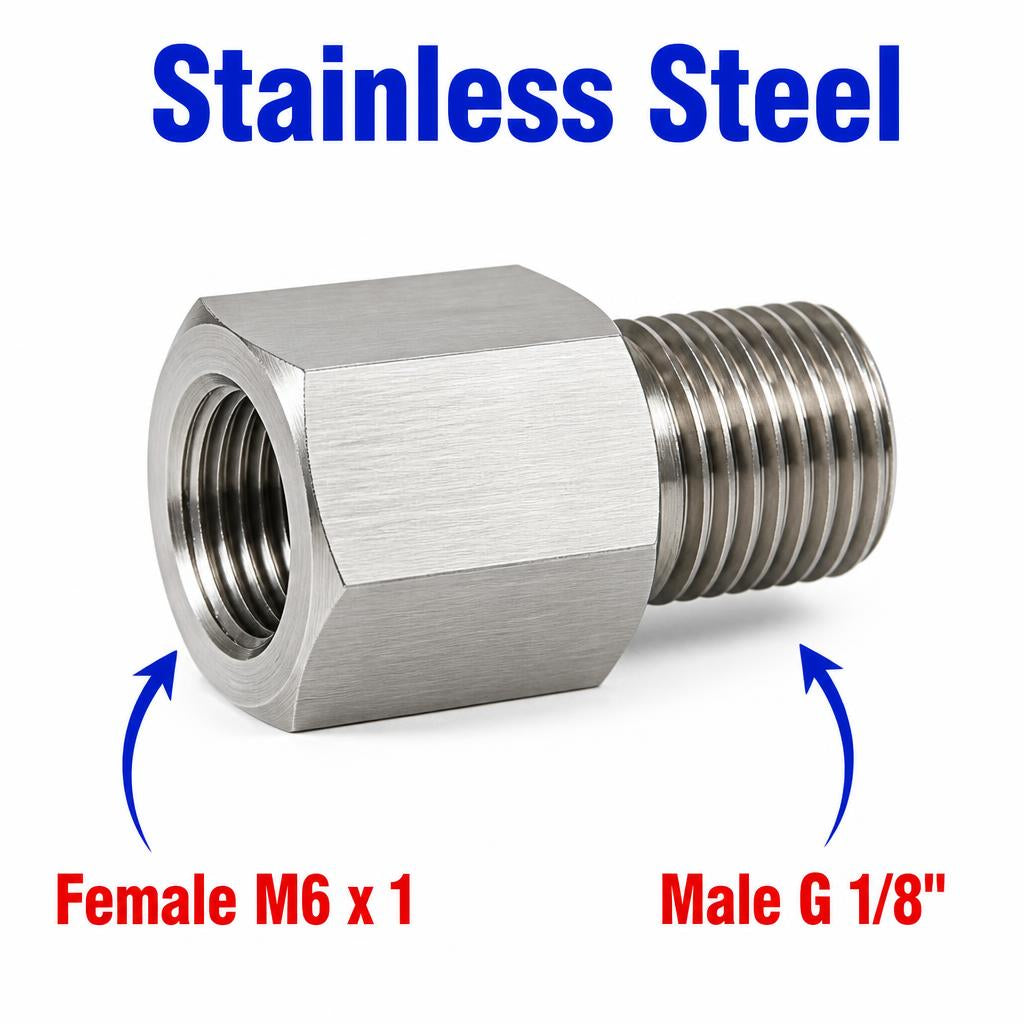 M6x1 Female to BSP G 1/8 inch Male Stainless Steel 304 Sensor Adaptor Fittings Conversion