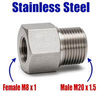 M8x1 Female to M20x1.5 Male Stainless Steel 304 Sensor Adaptor Fittings Conversion