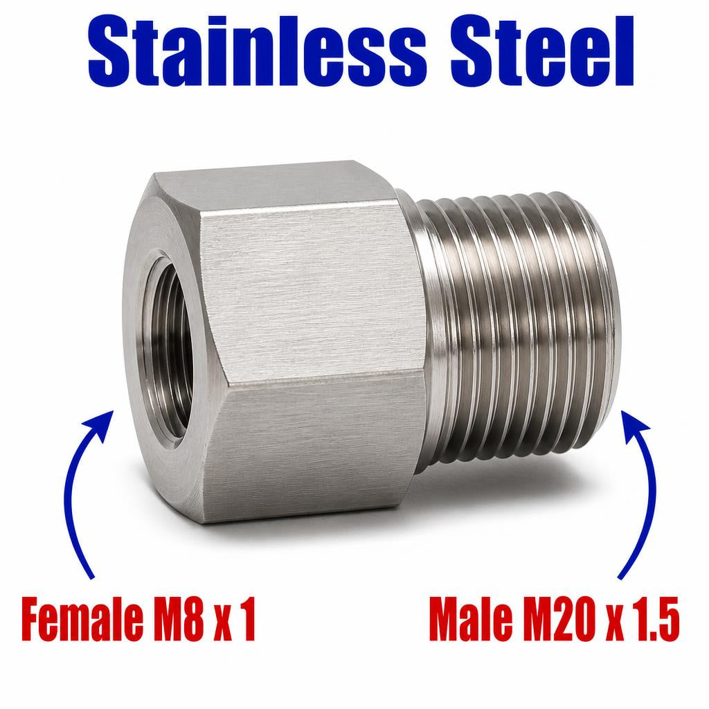 M8x1 Female to M20x1.5 Male Stainless Steel 304 Sensor Adaptor Fittings Conversion