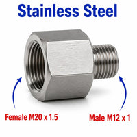 M20x1.5 Female to M12x1 Male Stainless Steel 304 Sensor Adaptor Fittings Conversion