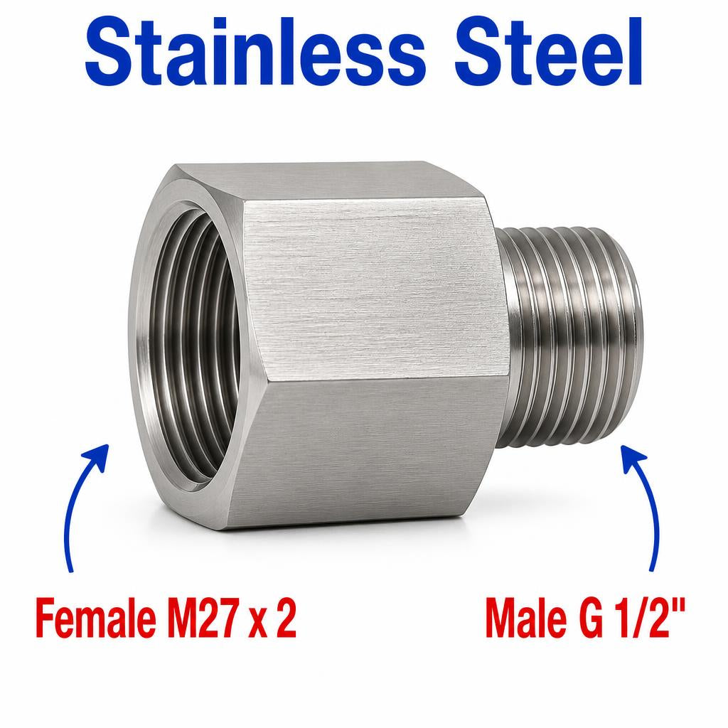 M27x2 Female to BSP G 1/2 inch Male Stainless Steel 304 Sensor Adaptor Fittings Conversion