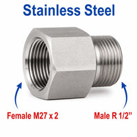 M27x2 Female to BSPT Tapered R 1/2 inch Male Stainless Steel 304 Sensor Adaptor Fittings Conversion
