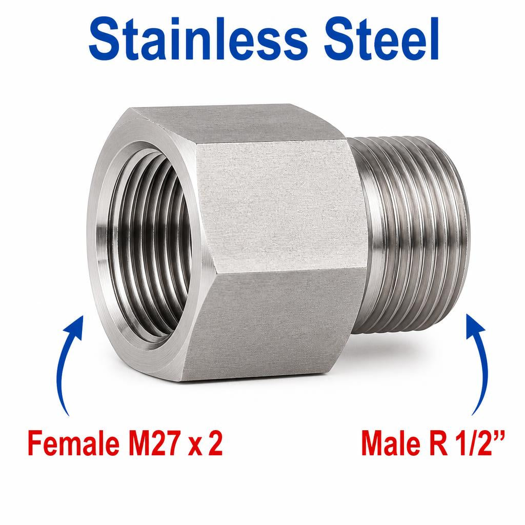 M27x2 Female to BSPT Tapered R 1/2 inch Male Stainless Steel 304 Sensor Adaptor Fittings Conversion