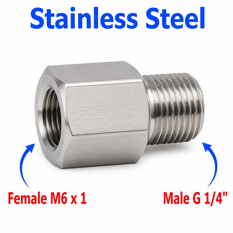 M6x1 Female to BSP G 1/4 inch Male Stainless Steel 304 Sensor Adaptor Fittings Conversion