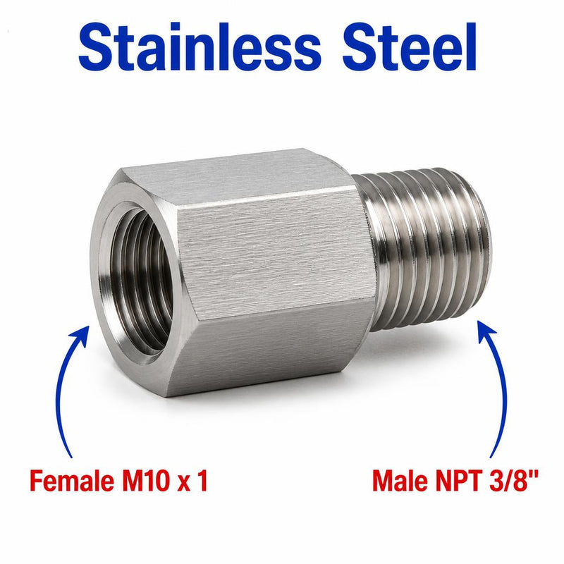 M10x1 Female to 3/8 inch NPT Male Stainless Steel 304 Sensor Adaptor Fittings Conversion