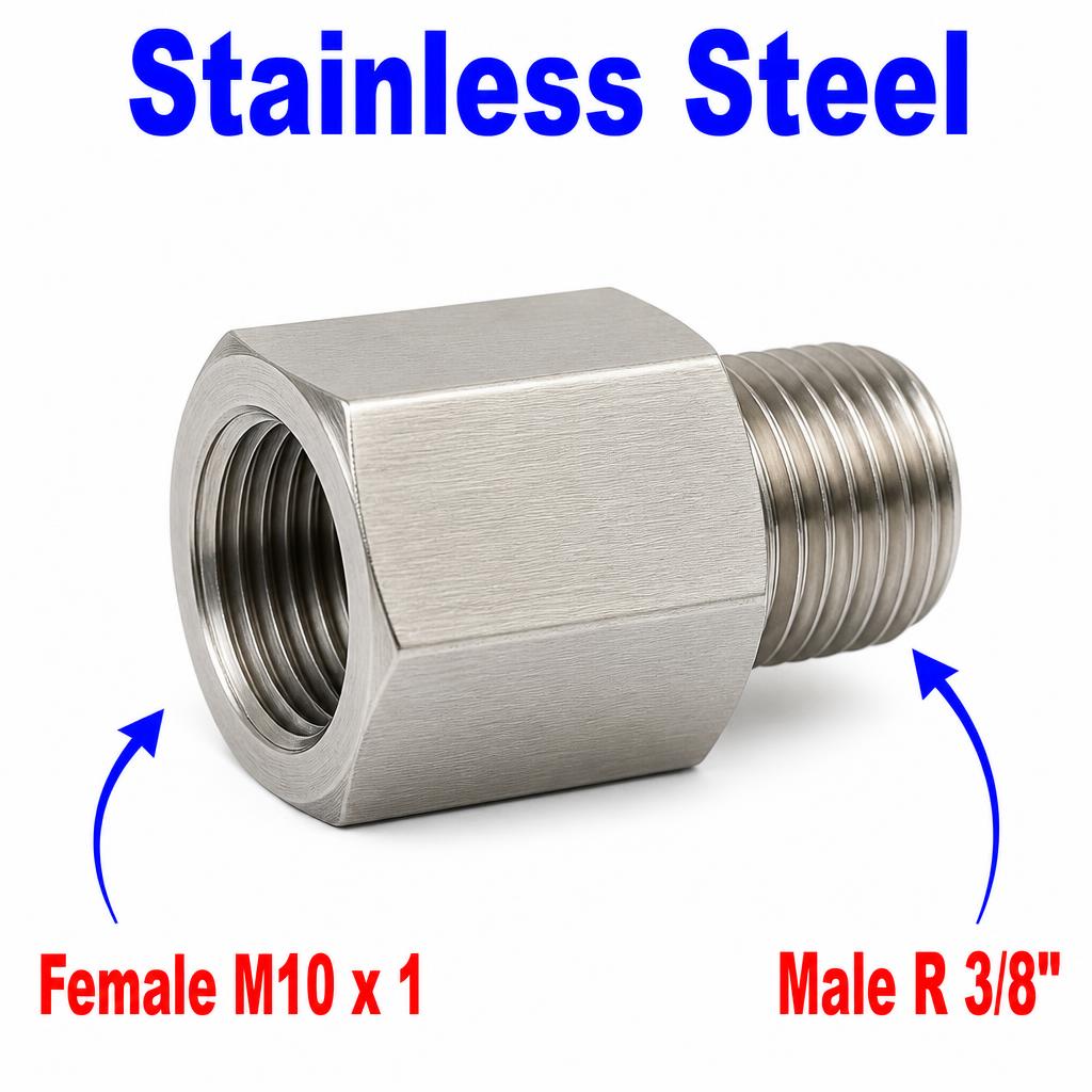 M10x1 Female to BSPT Tapered R 3/8 inch Male Stainless Steel 304 Sensor Adaptor Fittings Conversion