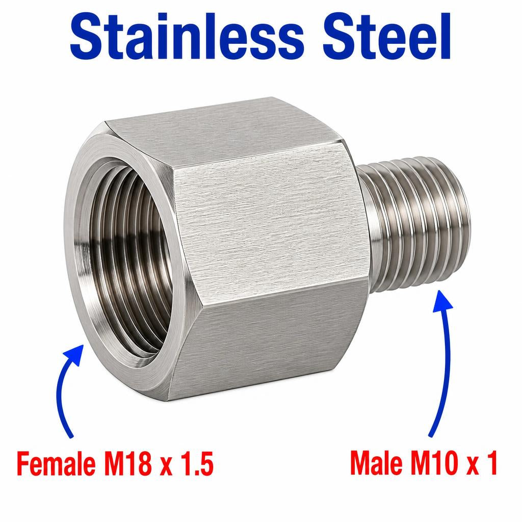 M18x1.5 Female to M10x1 Male Stainless Steel 304 Sensor Adaptor Fittings Conversion