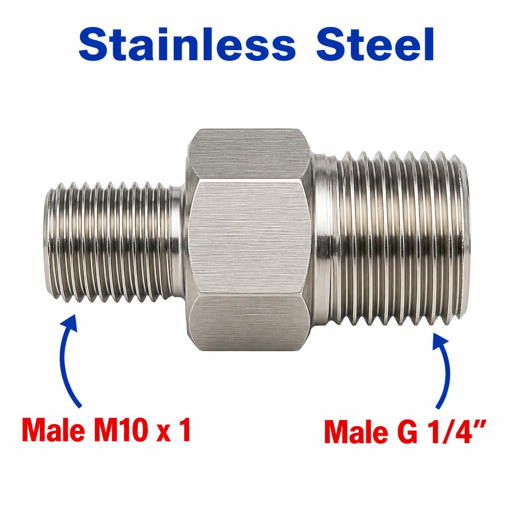 M10x1 Male to BSP G 1/4 inch Male Stainless Steel 304 Sensor Adaptor Fittings Conversion