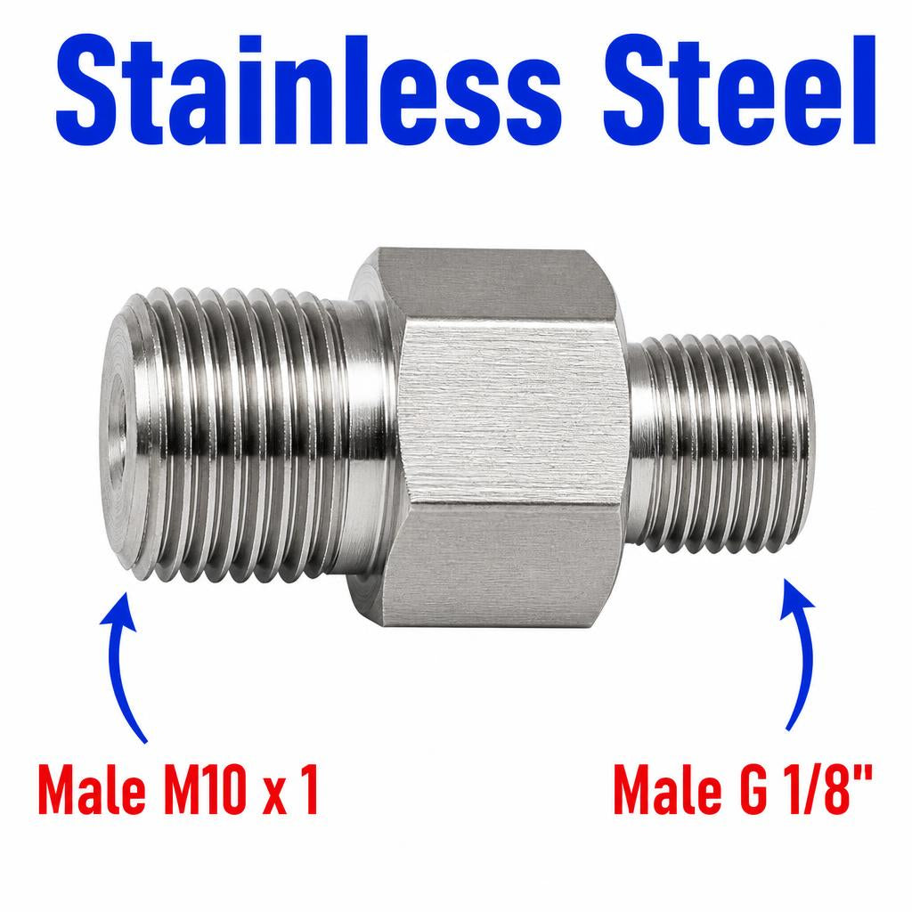 M10x1 Male to BSP G 1/8 inch Male Stainless Steel 304 Sensor Adaptor Fittings Conversion