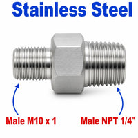 M10x1 Male to 1/4 inch NPT Male Stainless Steel 304 Sensor Adaptor Fittings Conversion