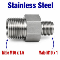 M16x1.5 Male to M10x1 Male Stainless Steel 304 Sensor Adaptor Fittings Conversion