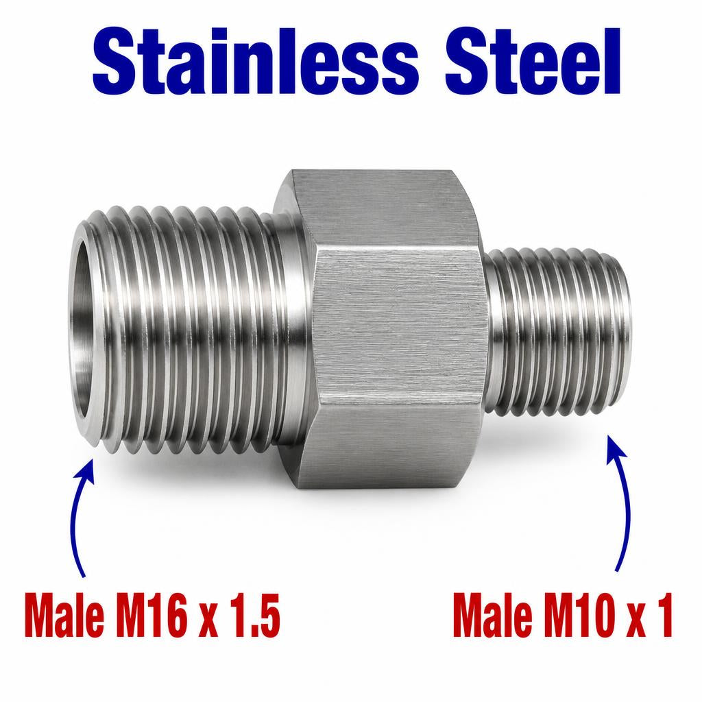 M16x1.5 Male to M10x1 Male Stainless Steel 304 Sensor Adaptor Fittings Conversion