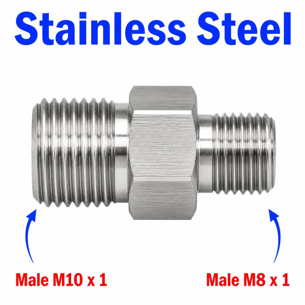M10x1 Male to M8x1 Male Stainless Steel 304 Sensor Adaptor Fittings Conversion