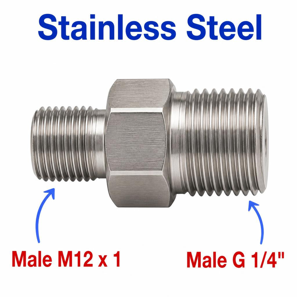 M12x1 Male to BSP G 1/4 inch Male Stainless Steel 304 Sensor Adaptor Fittings Conversion