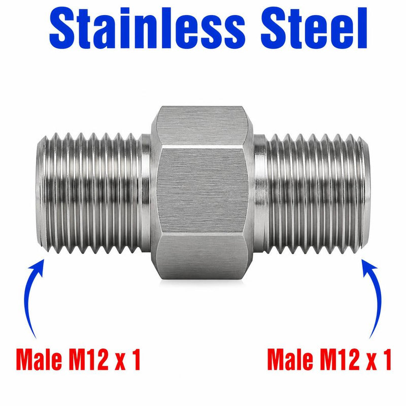 M12x1 Male to M12x1 Male Stainless Steel 304 Sensor Adaptor Fittings Conversion