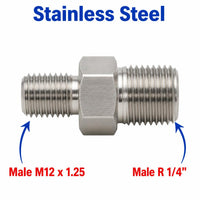 M12x1.25 Male to BSPT Tapered R 1/4 inch Male Stainless Steel 304 Sensor Adaptor Fittings Conversion