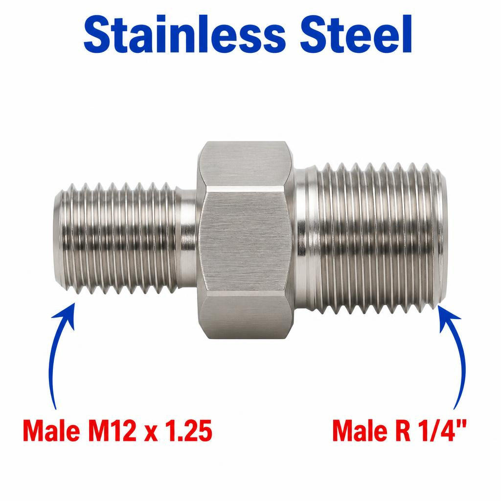 M12x1.25 Male to BSPT Tapered R 1/4 inch Male Stainless Steel 304 Sensor Adaptor Fittings Conversion