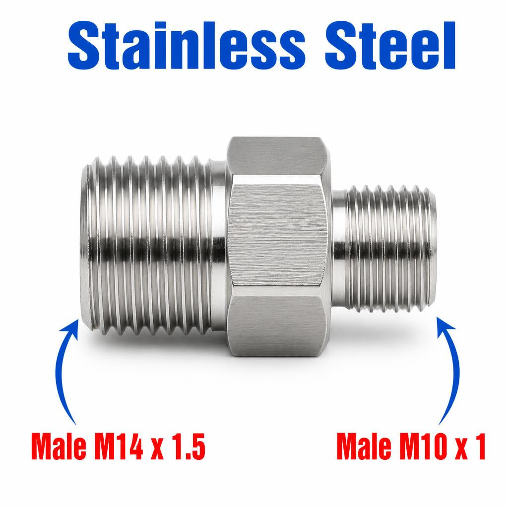 M14x1.5 Male to M10x1 Male Stainless Steel 304 Sensor Adaptor Fittings Conversion