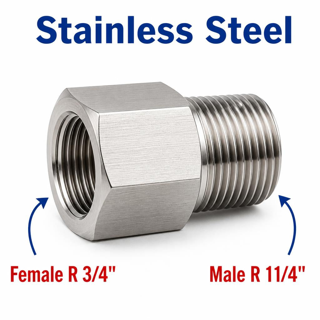 BSPT Tapered R 3/4 inch Female to BSPT Tapered R 1-1/4 inch Male Stainless Steel 304 Sensor Adaptor Fittings Conversion