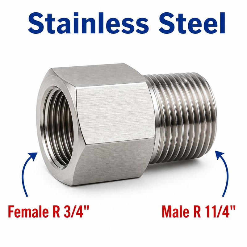 BSPT Tapered R 3/4 inch Female to BSPT Tapered R 1-1/4 inch Male Stainless Steel 304 Sensor Adaptor Fittings Conversion