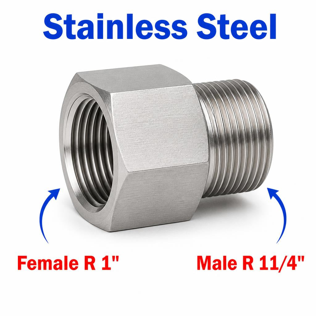 BSPT Tapered R 1 inch Female to BSPT Tapered R 1-1/4 inch Male Stainless Steel 304 Sensor Adaptor Fittings Conversion