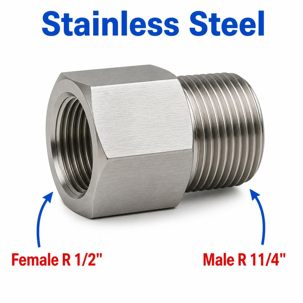 BSPT Tapered R 1/2 inch Female to BSPT Tapered R 1-1/4 inch Male Stainless Steel 304 Sensor Adaptor Fittings Conversion
