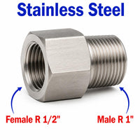 BSPT Tapered R 1/2 inch Female to BSPT Tapered R 1 inch Male Stainless Steel 304 Sensor Adaptor Fittings Conversion