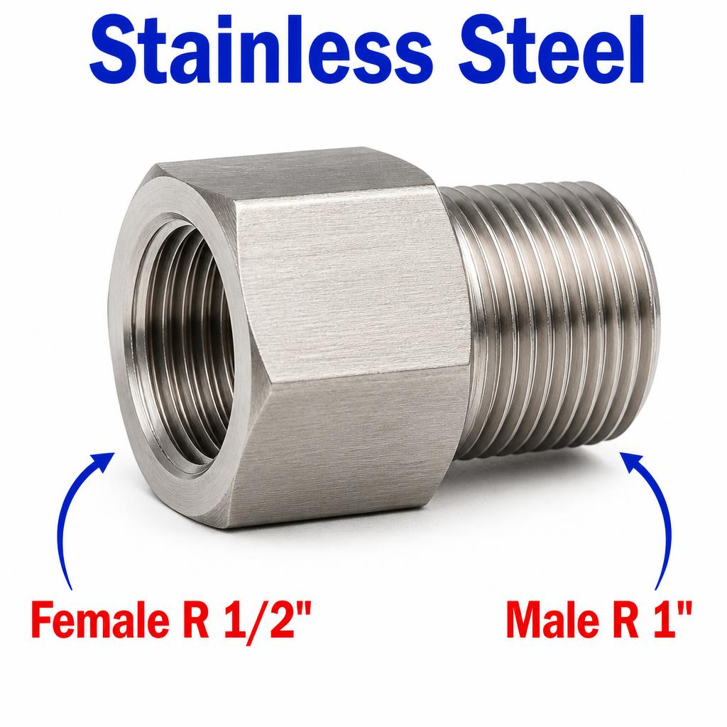 BSPT Tapered R 1/2 inch Female to BSPT Tapered R 1 inch Male Stainless Steel 304 Sensor Adaptor Fittings Conversion