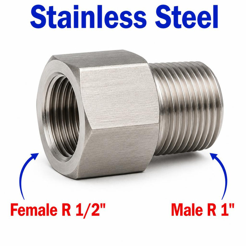 BSPT Tapered R 1/2 inch Female to BSPT Tapered R 1 inch Male Stainless Steel 304 Sensor Adaptor Fittings Conversion