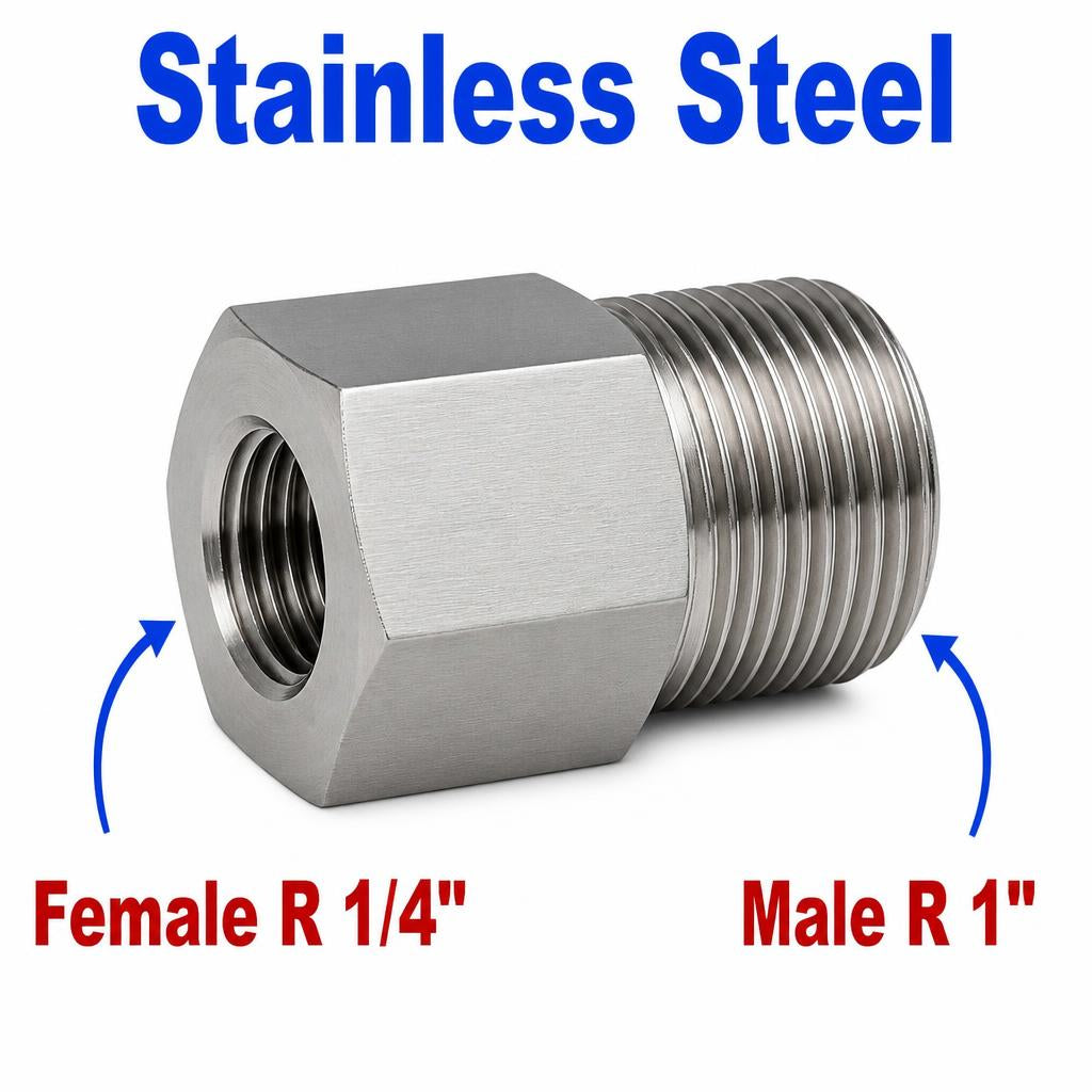 BSPT Tapered R 1/4 inch Female to BSPT Tapered R 1 inch Male Stainless Steel 304 Sensor Adaptor Fittings Conversion