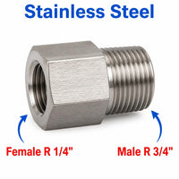 BSPT Tapered R 1/4 inch Female to BSPT Tapered R 3/4 inch Male Stainless Steel 304 Sensor Adaptor Fittings Conversion