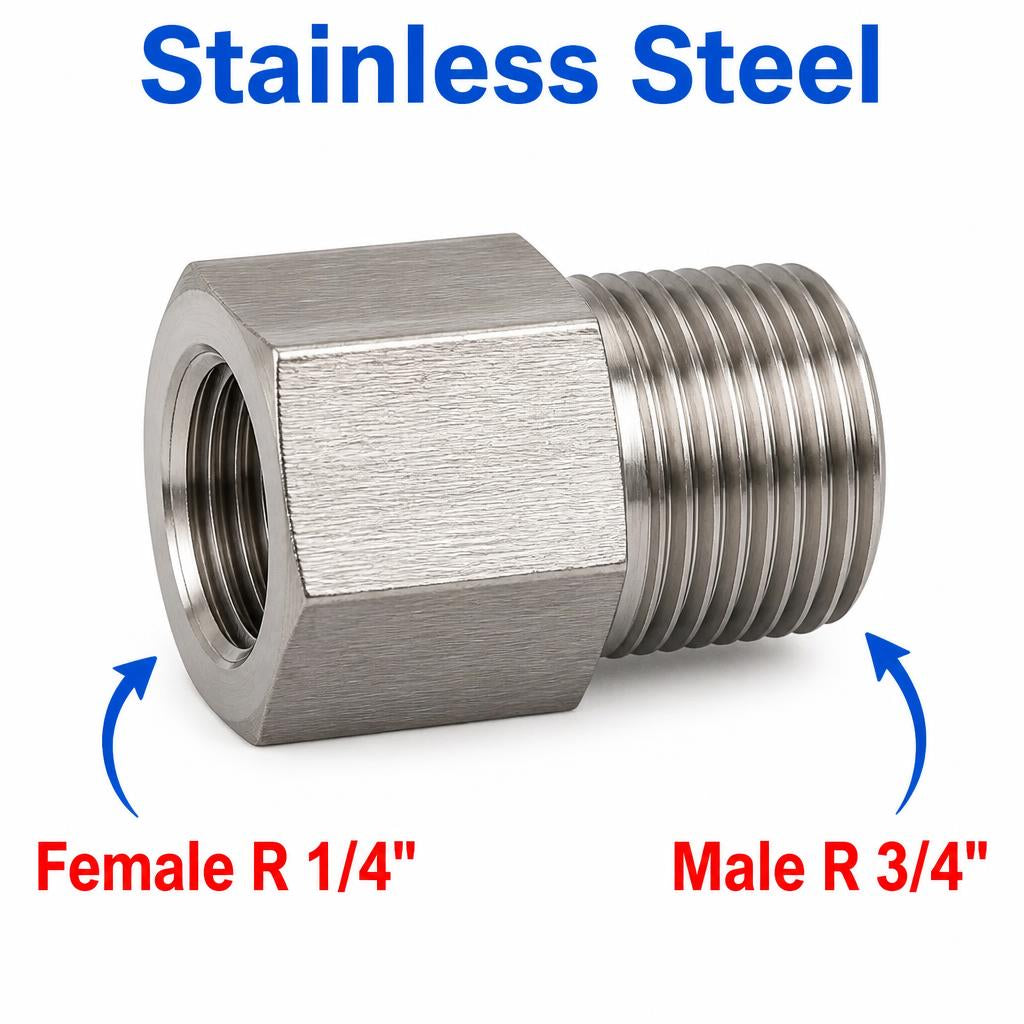 BSPT Tapered R 1/4 inch Female to BSPT Tapered R 3/4 inch Male Stainless Steel 304 Sensor Adaptor Fittings Conversion