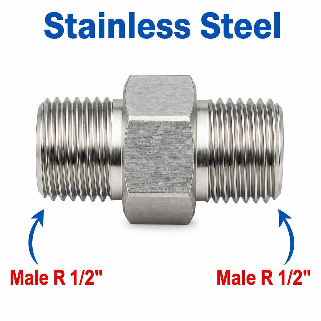 BSPT Tapered R 1/2 inch Male to BSPT Tapered R 1/2 inch Male Stainless Steel 304 Sensor Adaptor Fittings Conversion