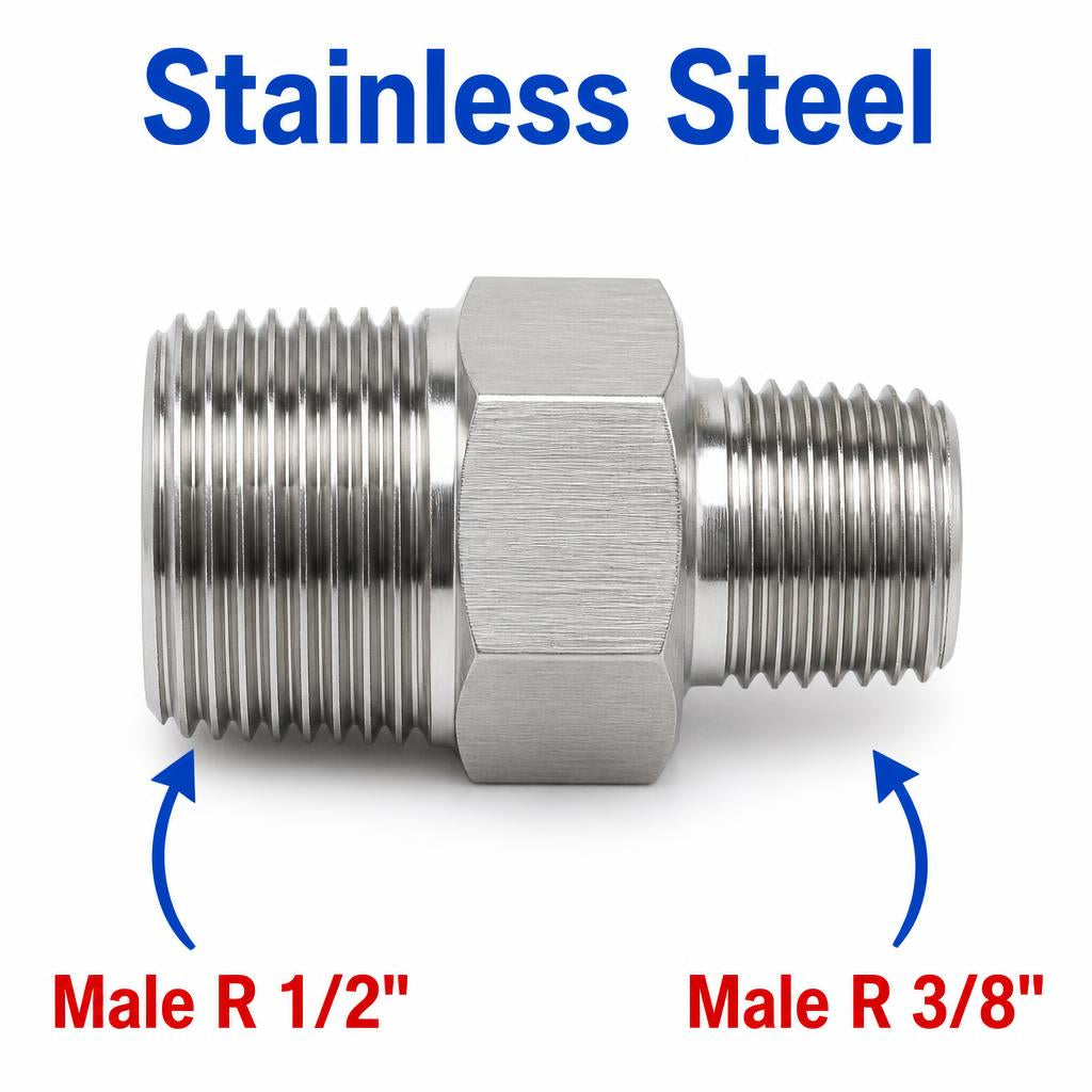 BSPT Tapered R 1/2 inch Male to BSPT Tapered R 3/8 inch Male Stainless Steel 304 Sensor Adaptor Fittings Conversion