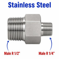 BSPT Tapered R 1/2 inch Male to BSPT Tapered R 1/4 inch Male Stainless Steel 304 Sensor Adaptor Fittings Conversion
