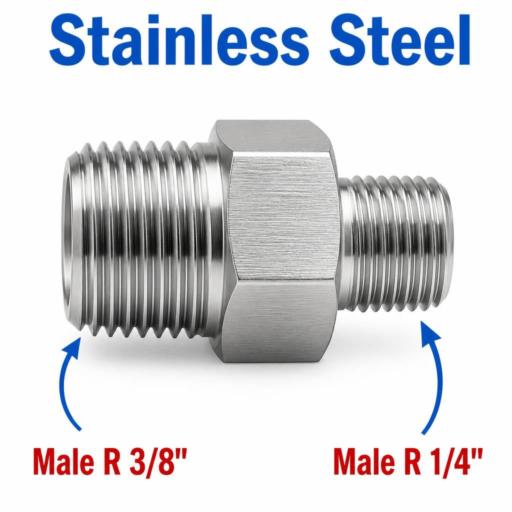 BSPT Tapered R 3/8 inch Male to BSPT Tapered R 1/4 inch Male Stainless Steel 304 Sensor Adaptor Fittings Conversion