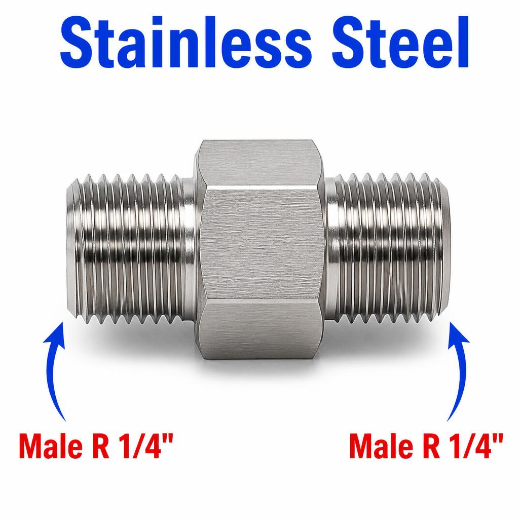 BSPT Tapered R 1/4 inch Male to BSPT Tapered R 1/4 inch Male Stainless Steel 304 Sensor Adaptor Fittings Conversion