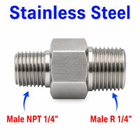 1/4 inch NPT Male to BSPT Tapered R 1/4 inch Male Stainless Steel 304 Sensor Adaptor Fittings Conversion