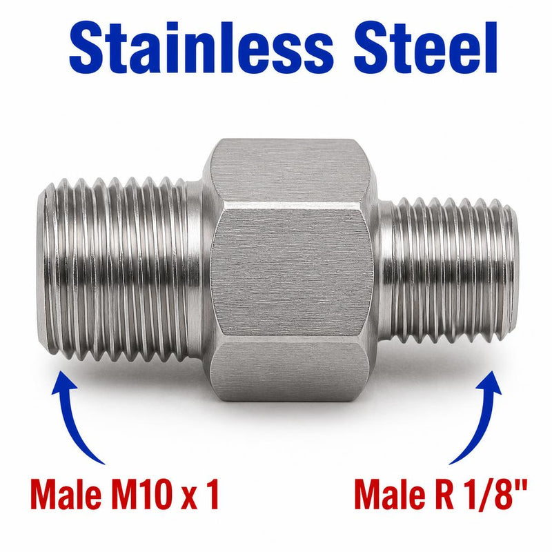 M10x1 Male to BSPT Tapered R 1/8 inch Male Stainless Steel 304 Sensor Adaptor Fittings Conversion