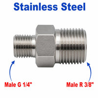 BSP G 1/4 inch Male to BSPT Tapered R 3/8 inch Male Stainless Steel 304 Sensor Adaptor Fittings Conversion