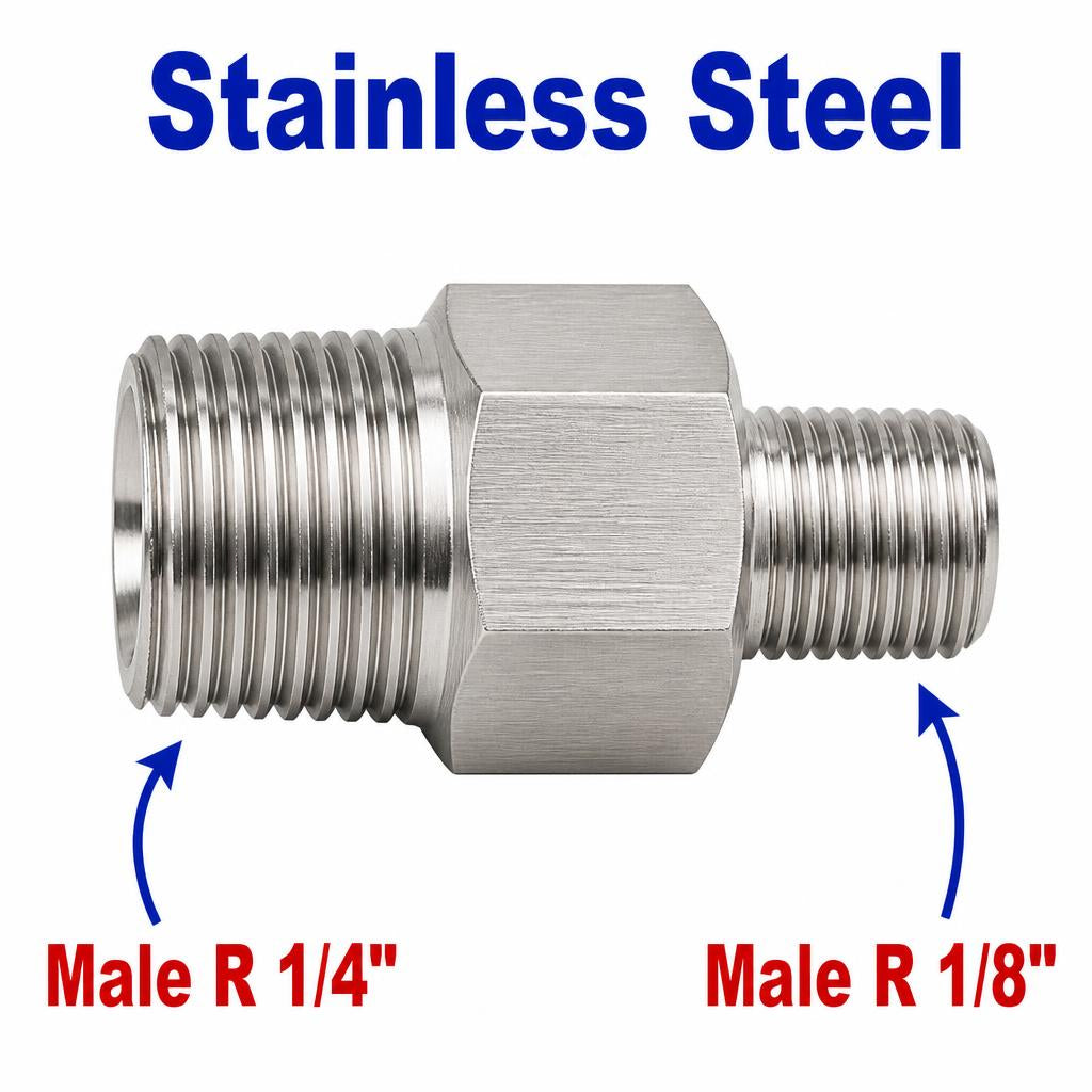 BSPT Tapered R 1/4 inch Male to BSPT Tapered R 1/8 inch Male Stainless Steel 304 Sensor Adaptor Fittings Conversion